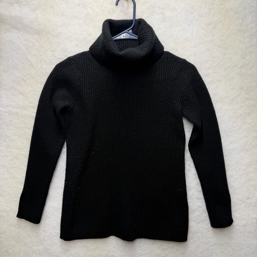 Banana Republic Extra Fine Merino Wool Nylon Ribbed Turtleneck Sweater Black XS